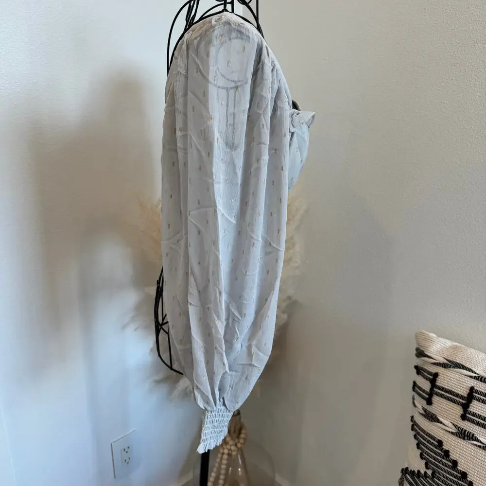 Anthropologie By The River Gray Sheer Chiffon Gold Speck Crop Smock Romantic Top